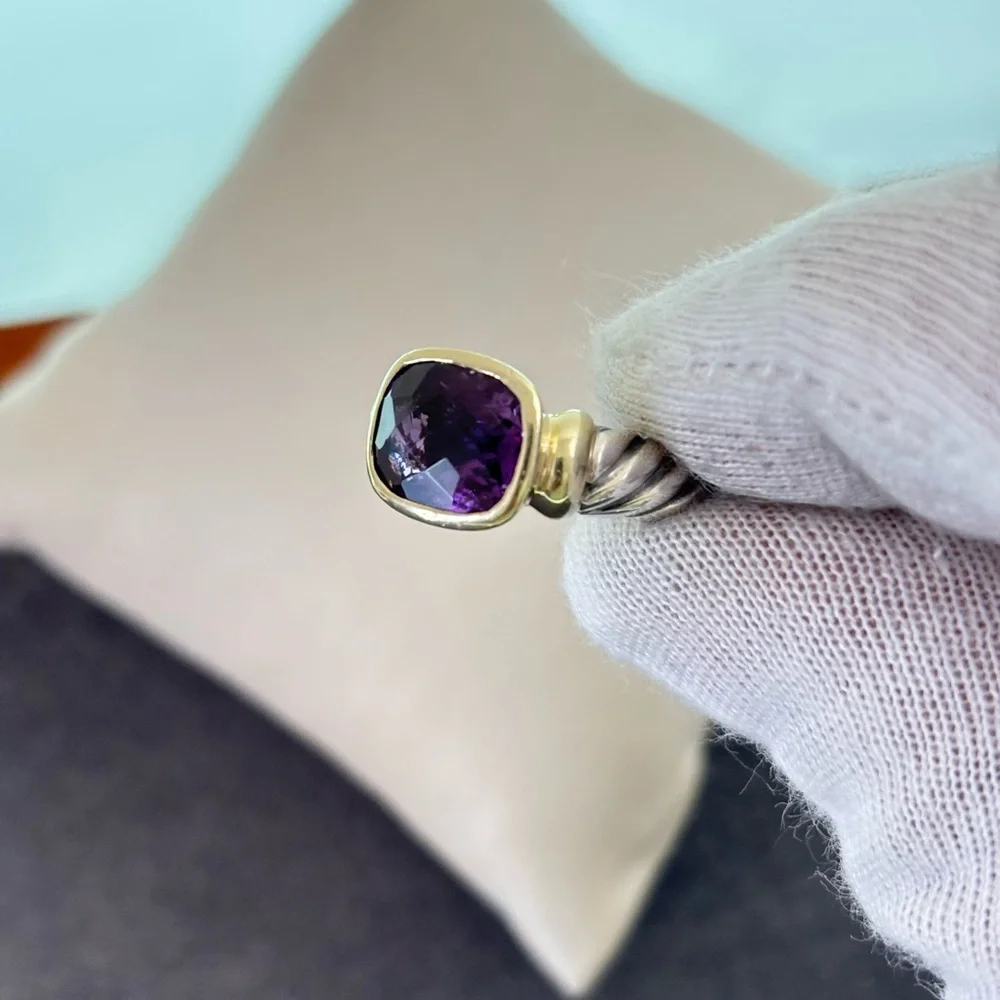 David Yurman 925 & 14k Gold Noblesse Ring with Faceted Amethyst 6
